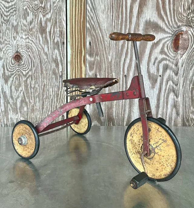 Vintage Boho Mini Tricycle with Leather Seat — additional photo 1
