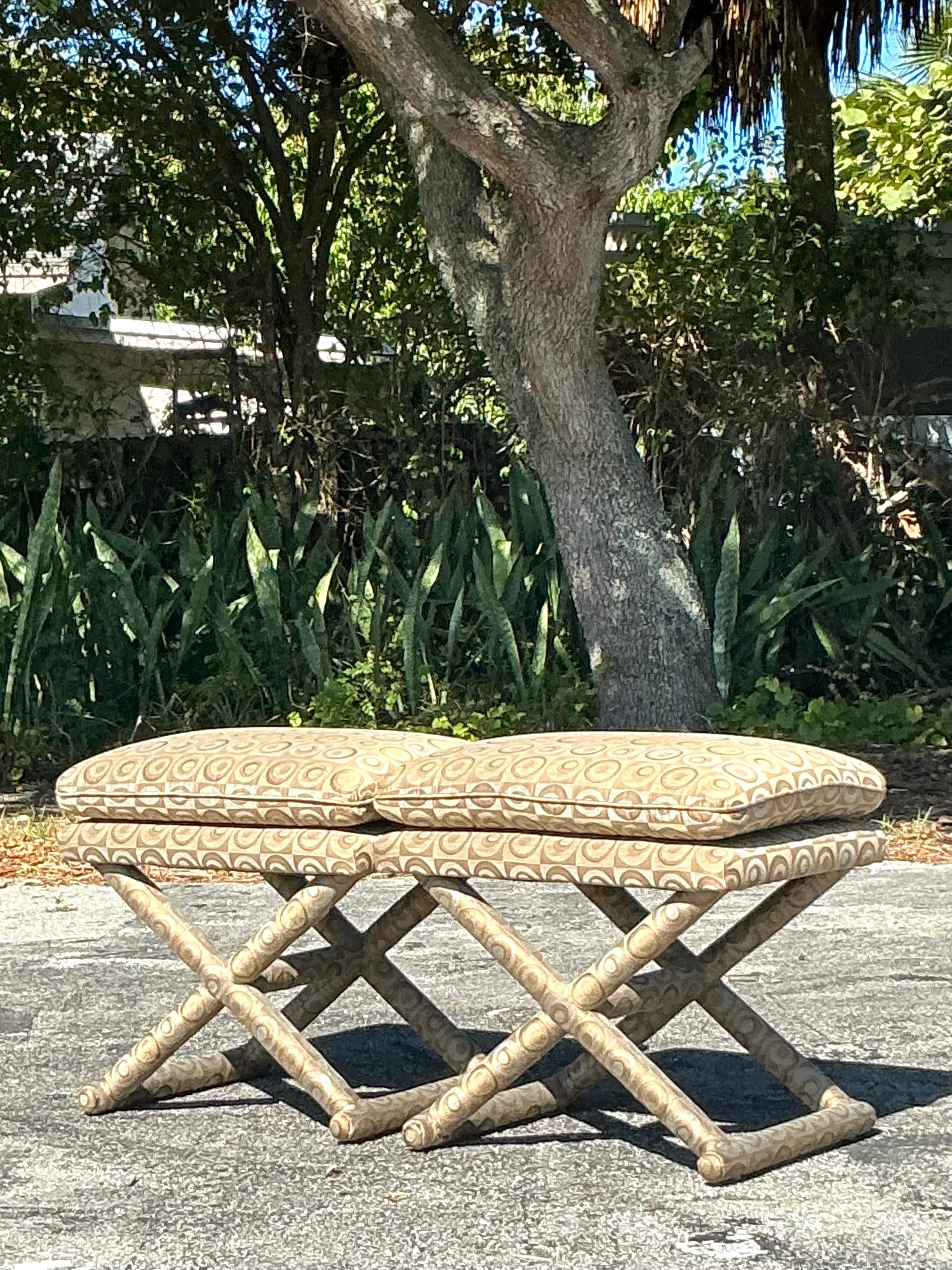 Vintage Boho Mod Jacquard X Bench - A Pair — additional photo 1