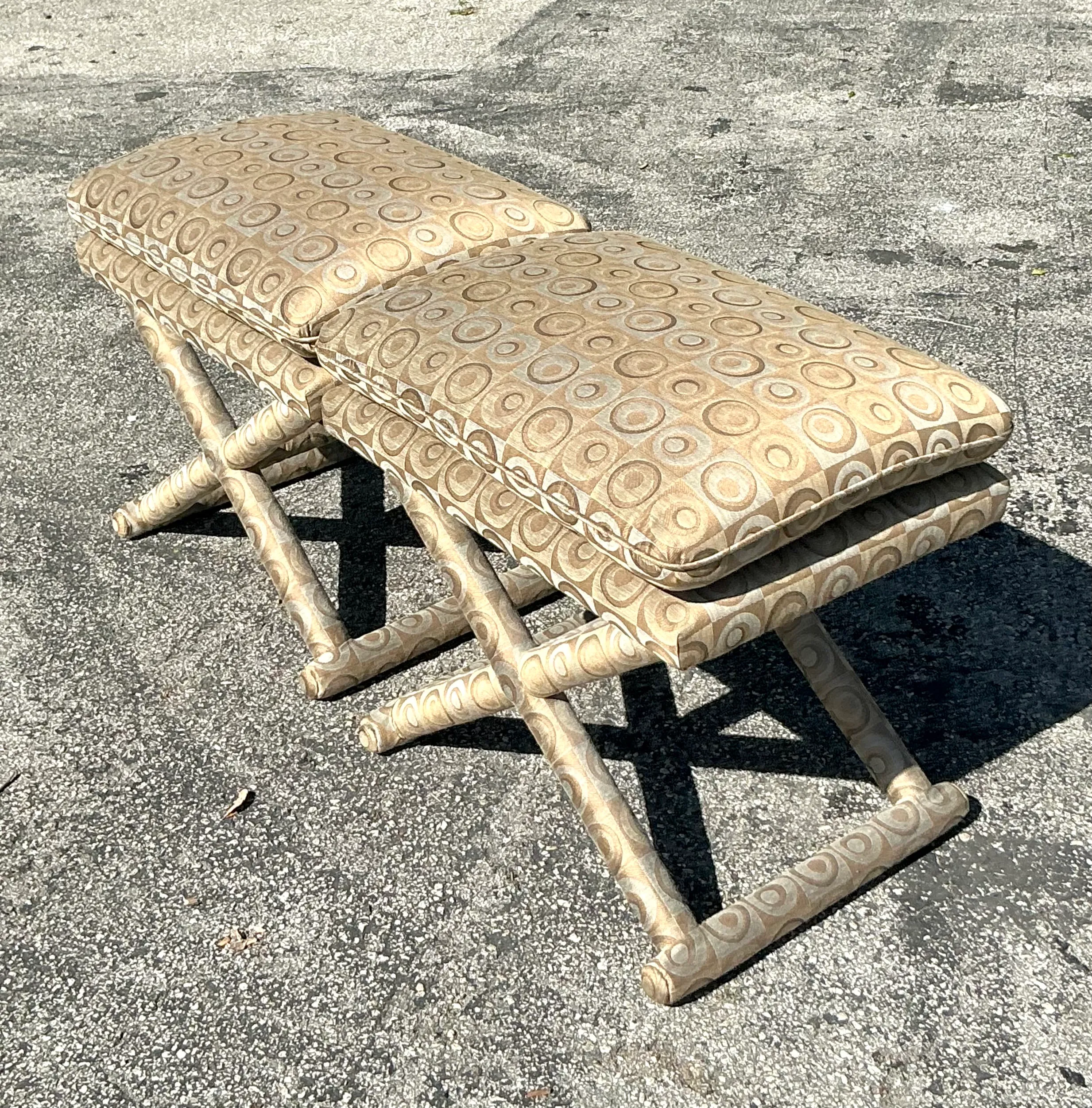 Vintage Boho Mod Jacquard X Bench - A Pair — additional photo 2