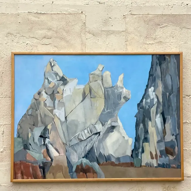 Vintage Boho Modernist Landscape Oil on Canvas Painting — additional photo 3