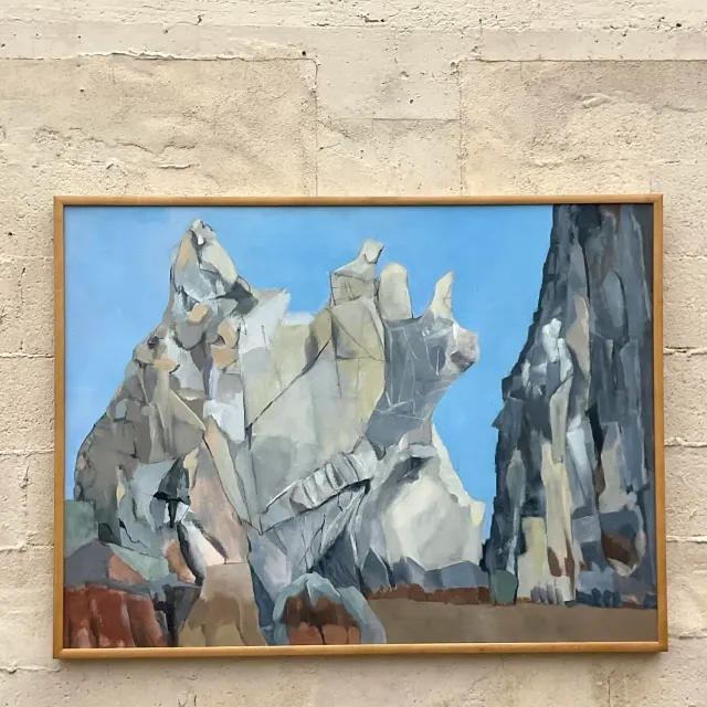 Vintage Boho Modernist Landscape Oil on Canvas Painting — additional photo 4