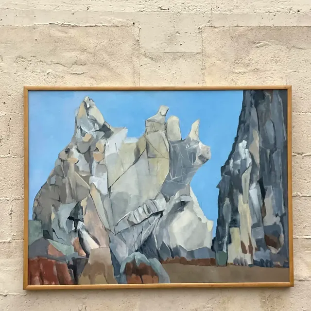 Vintage Boho Modernist Landscape Oil on Canvas Painting — additional photo 5