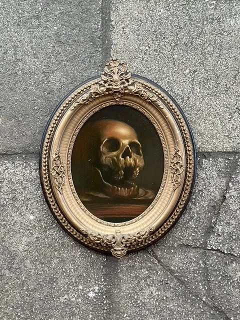 Vintage Boho Momento Mori Original Skull Oil Paintings On Board - Set Of 2 — additional photo 2