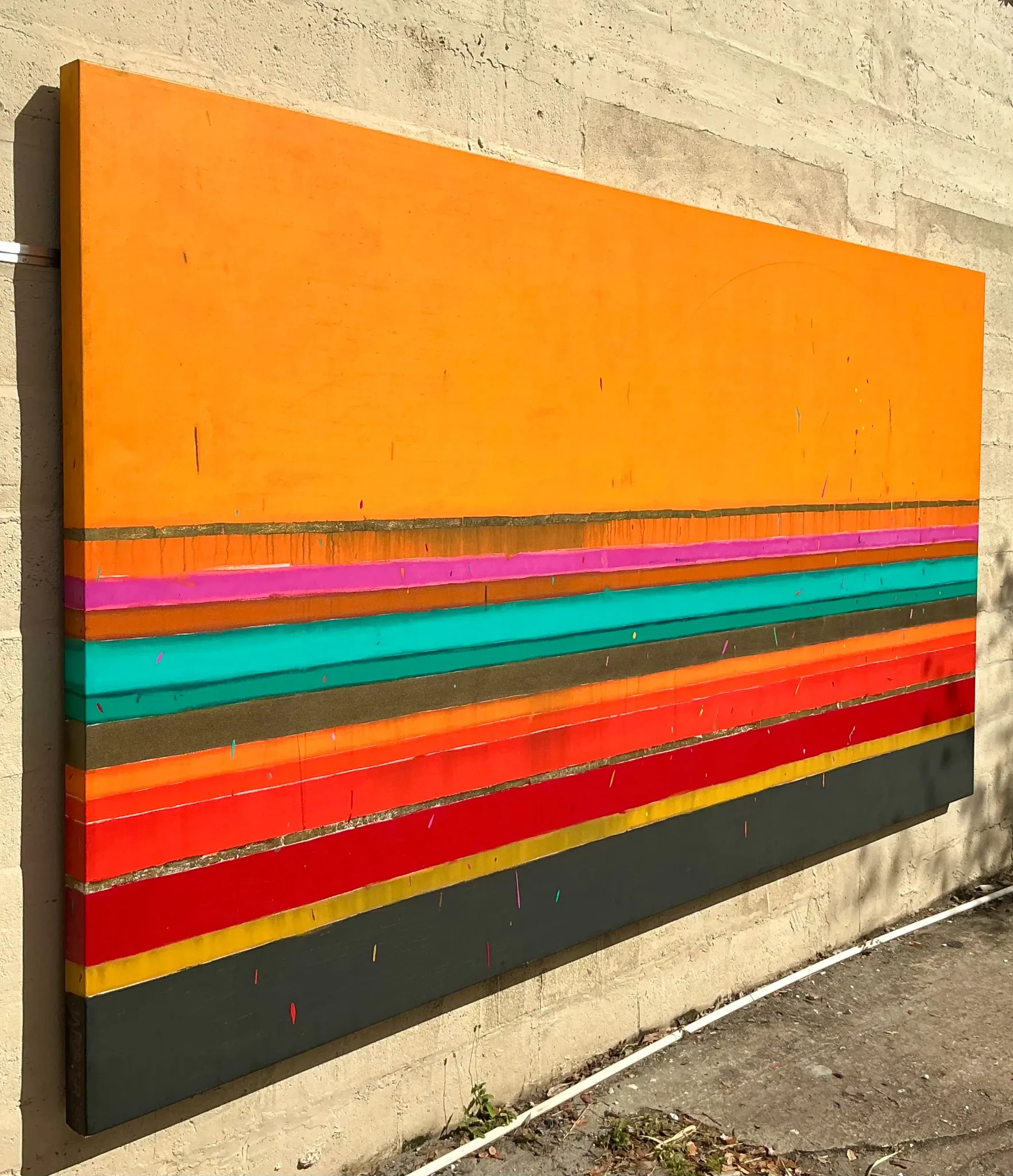 Vintage Boho Monumental 1988 Original Graphic Abstract Oil Painting on Canvas — additional photo 1