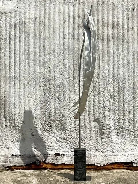 Vintage Boho Monumental Abstract Brushed Steel Sculpture — additional photo 2