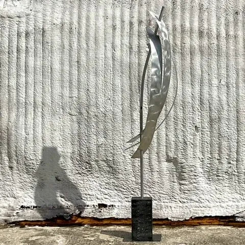 Vintage Boho Monumental Abstract Brushed Steel Sculpture — additional photo 4
