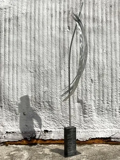 Vintage Boho Monumental Abstract Brushed Steel Sculpture — additional photo 6
