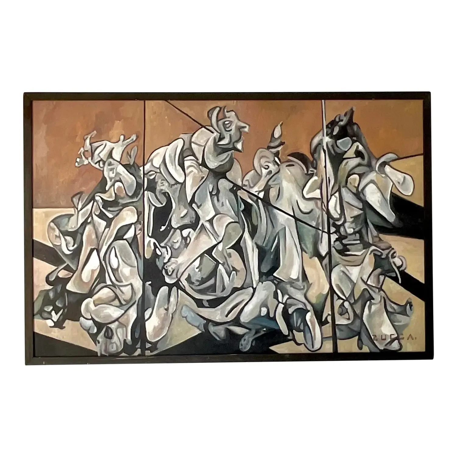 Vintage Boho Monumental Abstract Figurative Oil on Board Painting — additional photo 1