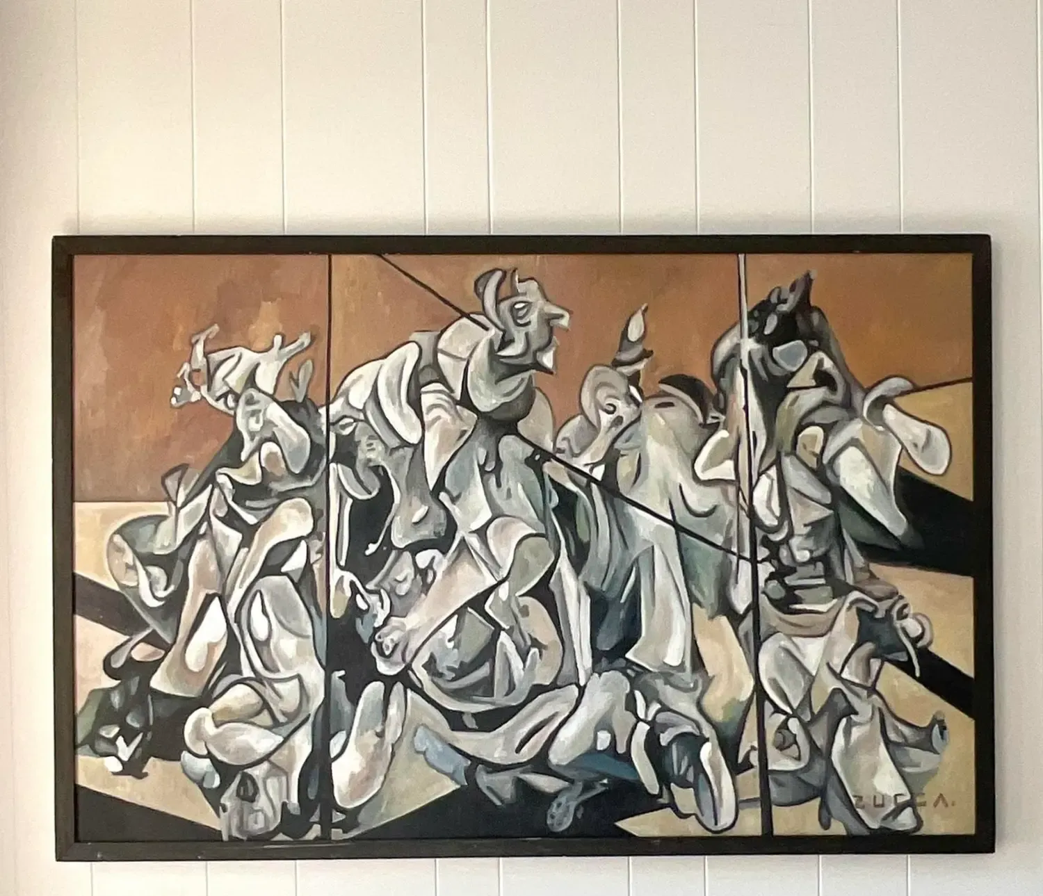 Vintage Boho Monumental Abstract Figurative Oil on Board Painting — additional photo 2