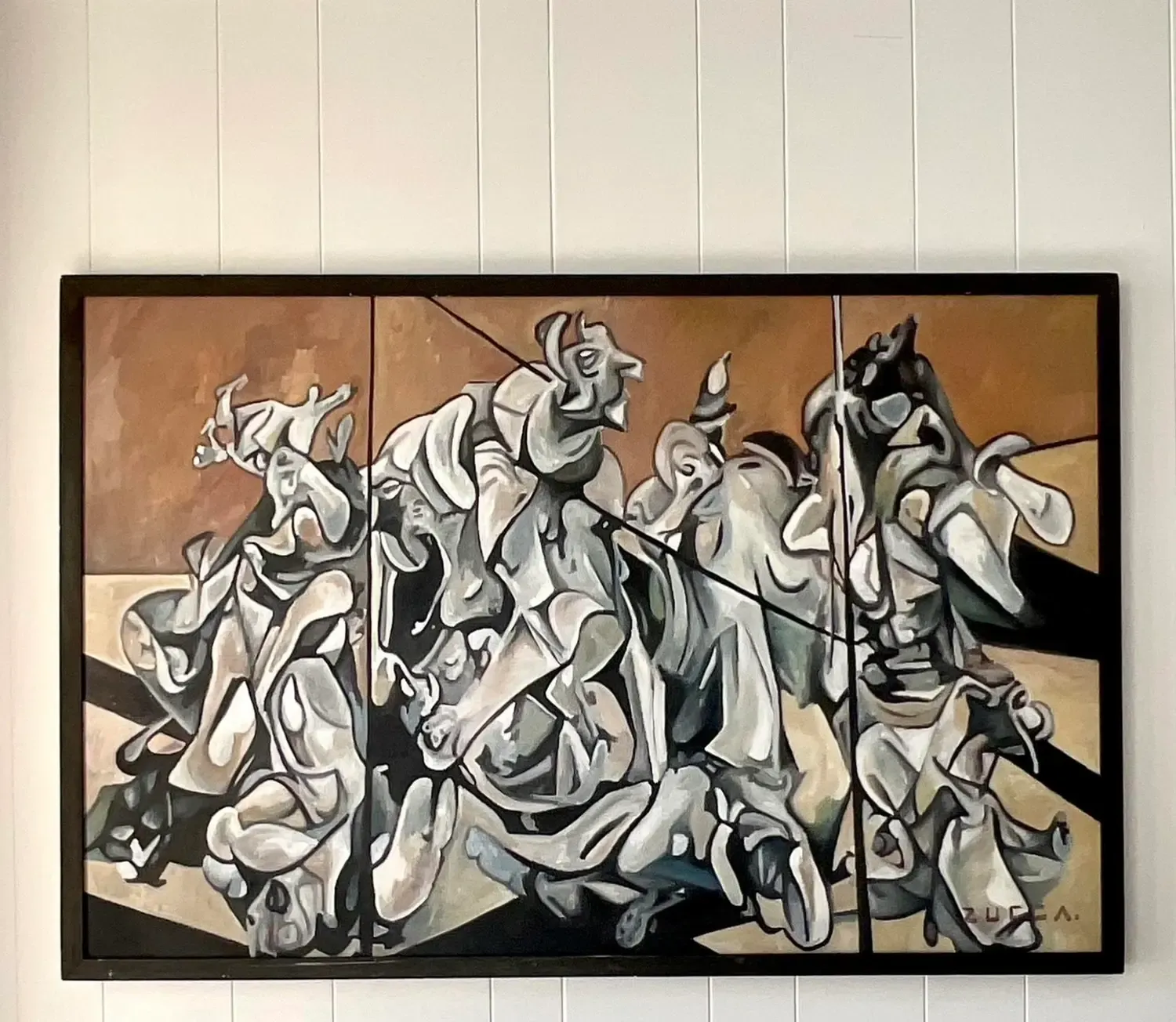 Vintage Boho Monumental Abstract Figurative Oil on Board Painting — additional photo 3
