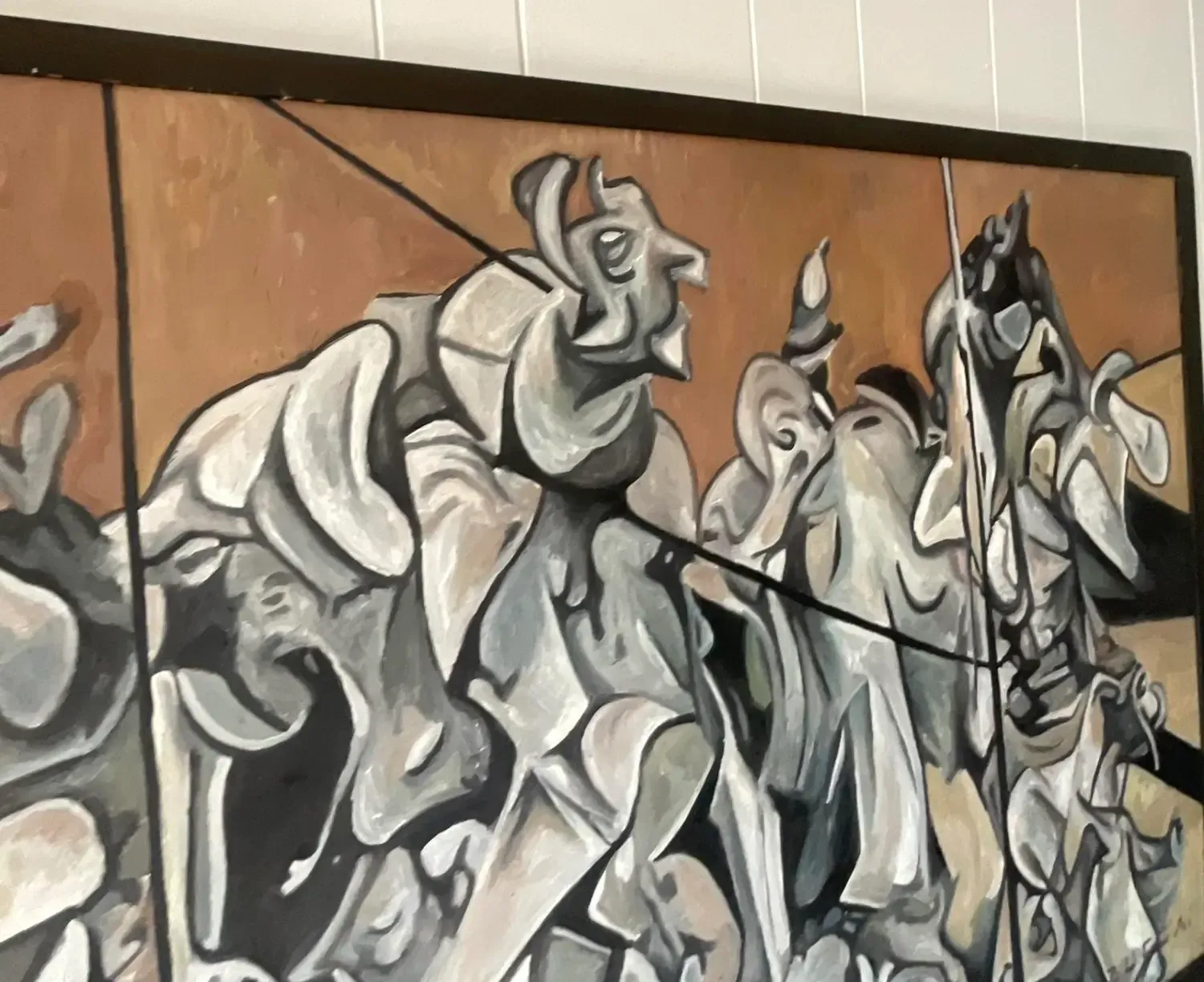 Vintage Boho Monumental Abstract Figurative Oil on Board Painting — additional photo 4