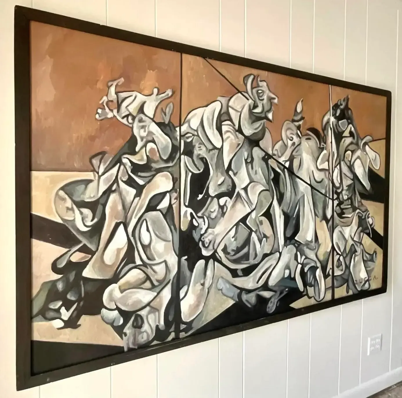 Vintage Boho Monumental Abstract Figurative Oil on Board Painting — additional photo 5