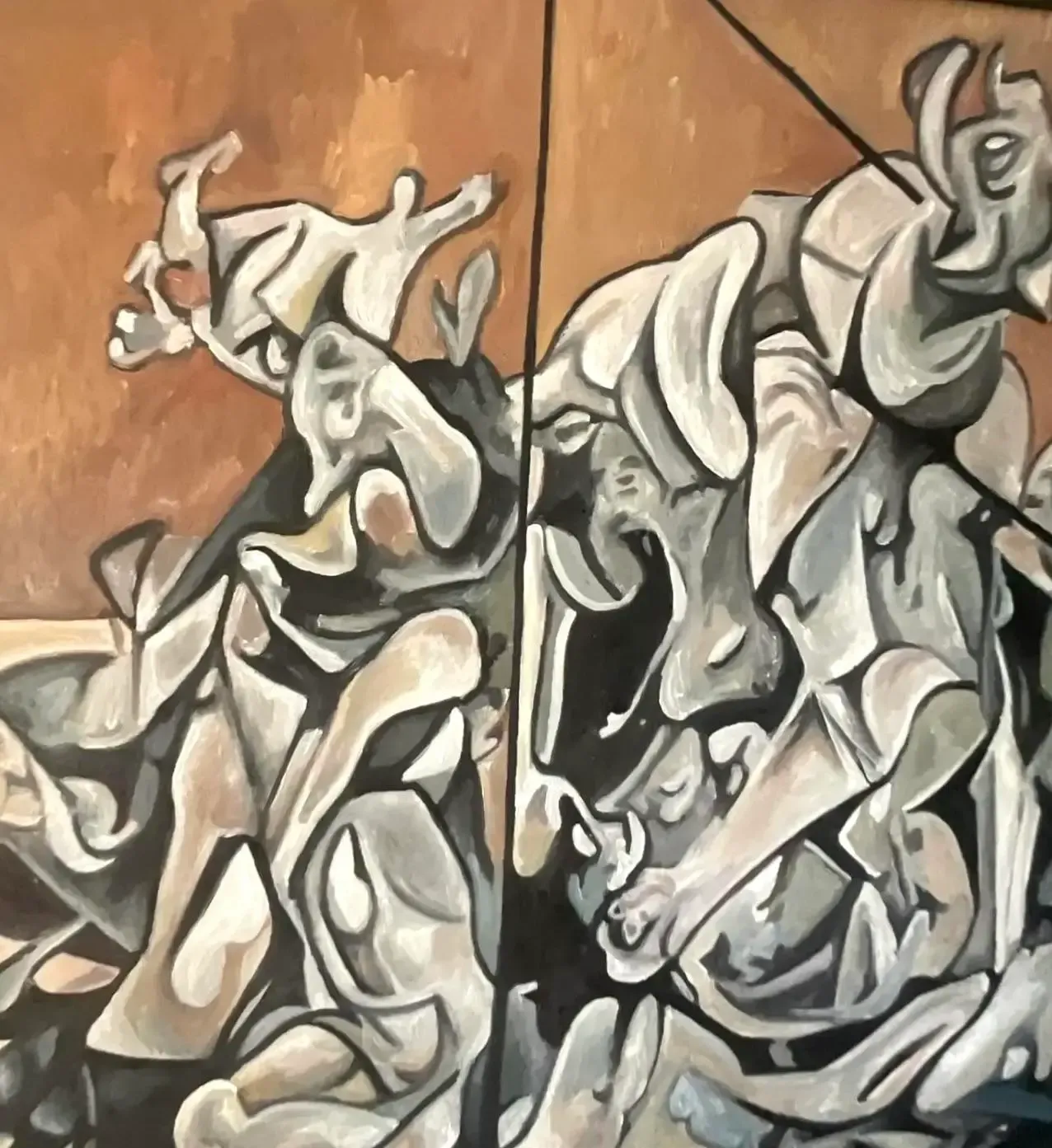 Vintage Boho Monumental Abstract Figurative Oil on Board Painting — additional photo 7