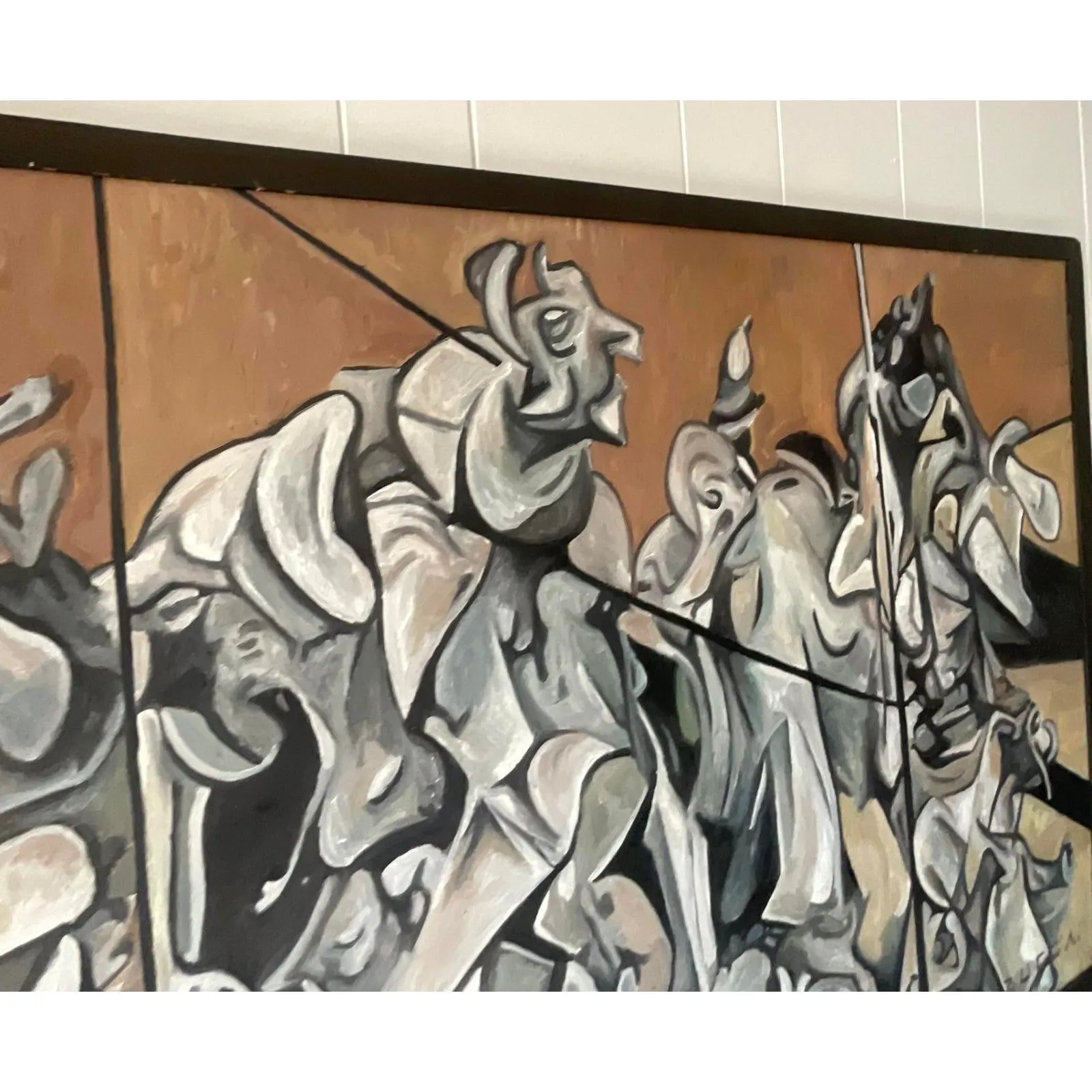 Vintage Boho Monumental Abstract Figurative Oil on Board Painting — additional photo 8