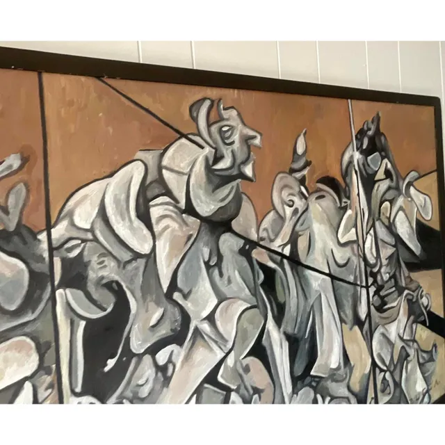 Vintage Boho Monumental Abstract Figurative Oil on Board Painting — additional photo 8