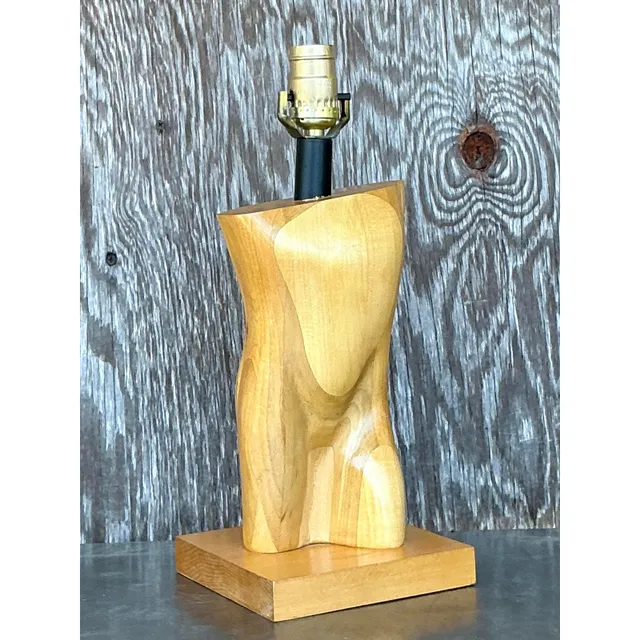 Vintage Boho Monumental Carved Male Torso Lamp — additional photo 2