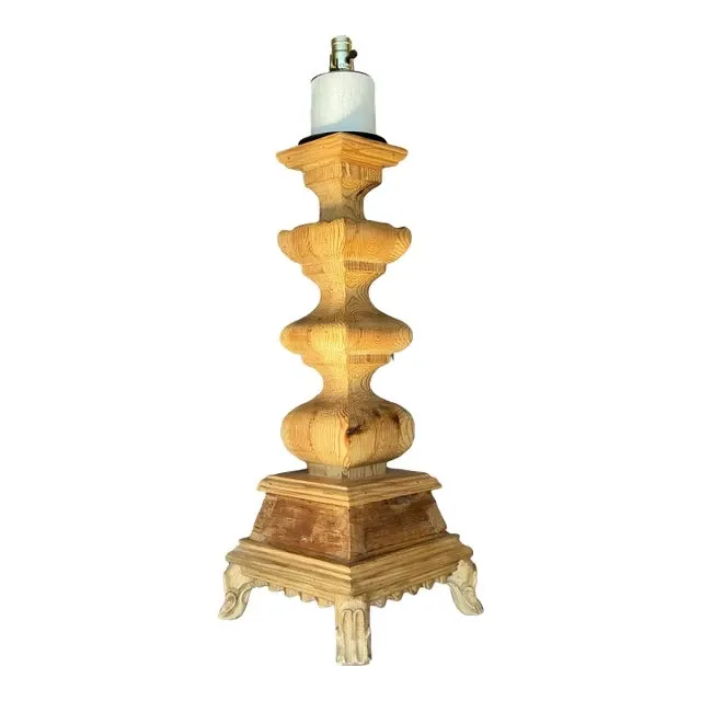 Vintage Boho Monumental Carved Pillar Lamp — additional photo 4