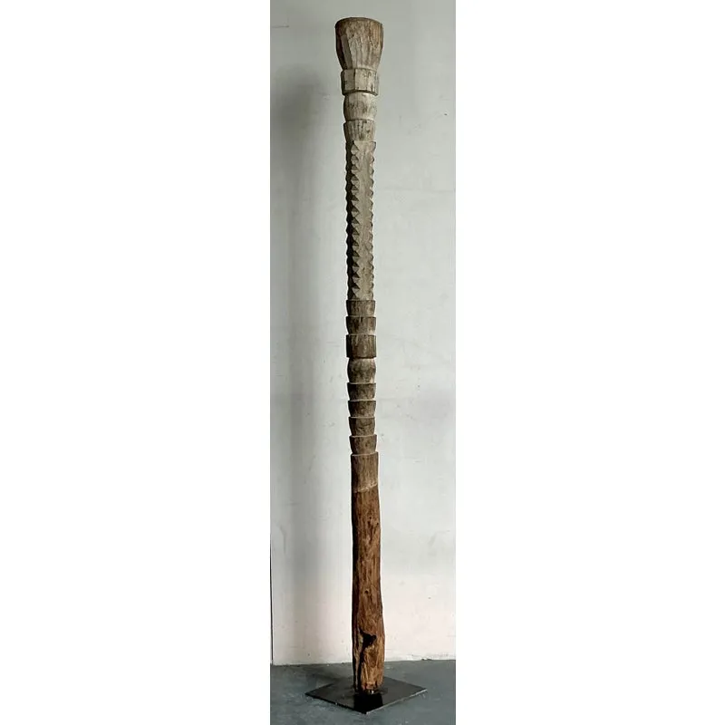 Vintage Boho Monumental Carved Totem Sculpture — additional photo 2