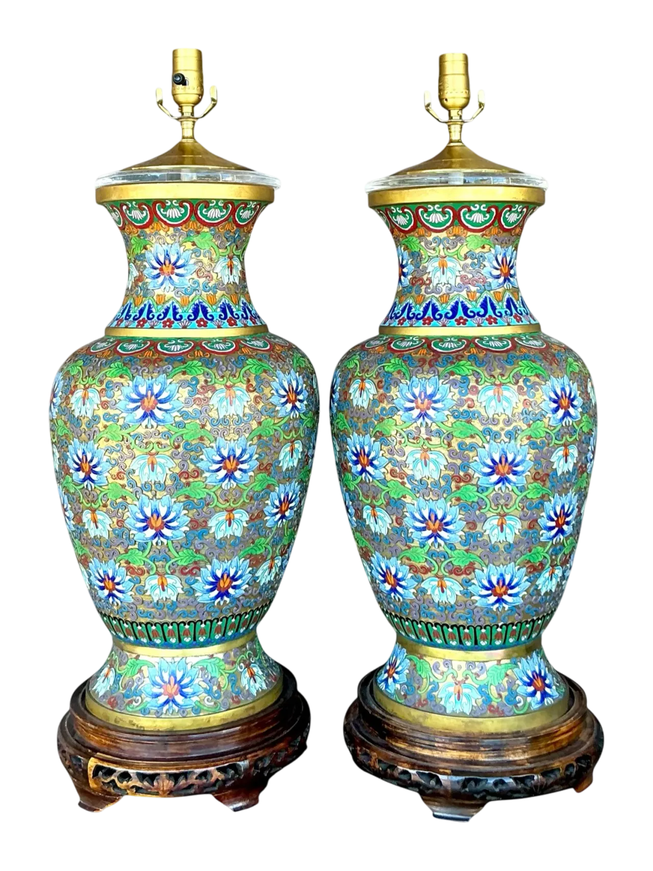 Vintage Boho Monumental Cloisonné Lamps - A Pair