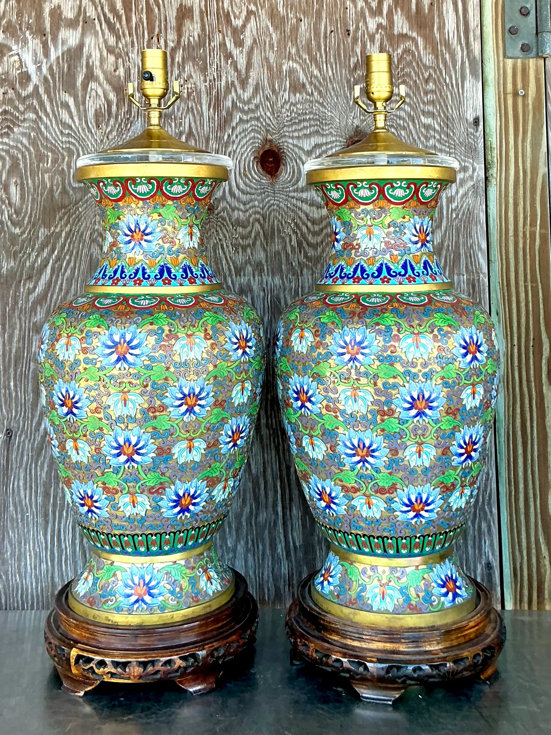 Vintage Boho Monumental Cloisonné Lamps - A Pair — additional photo 1