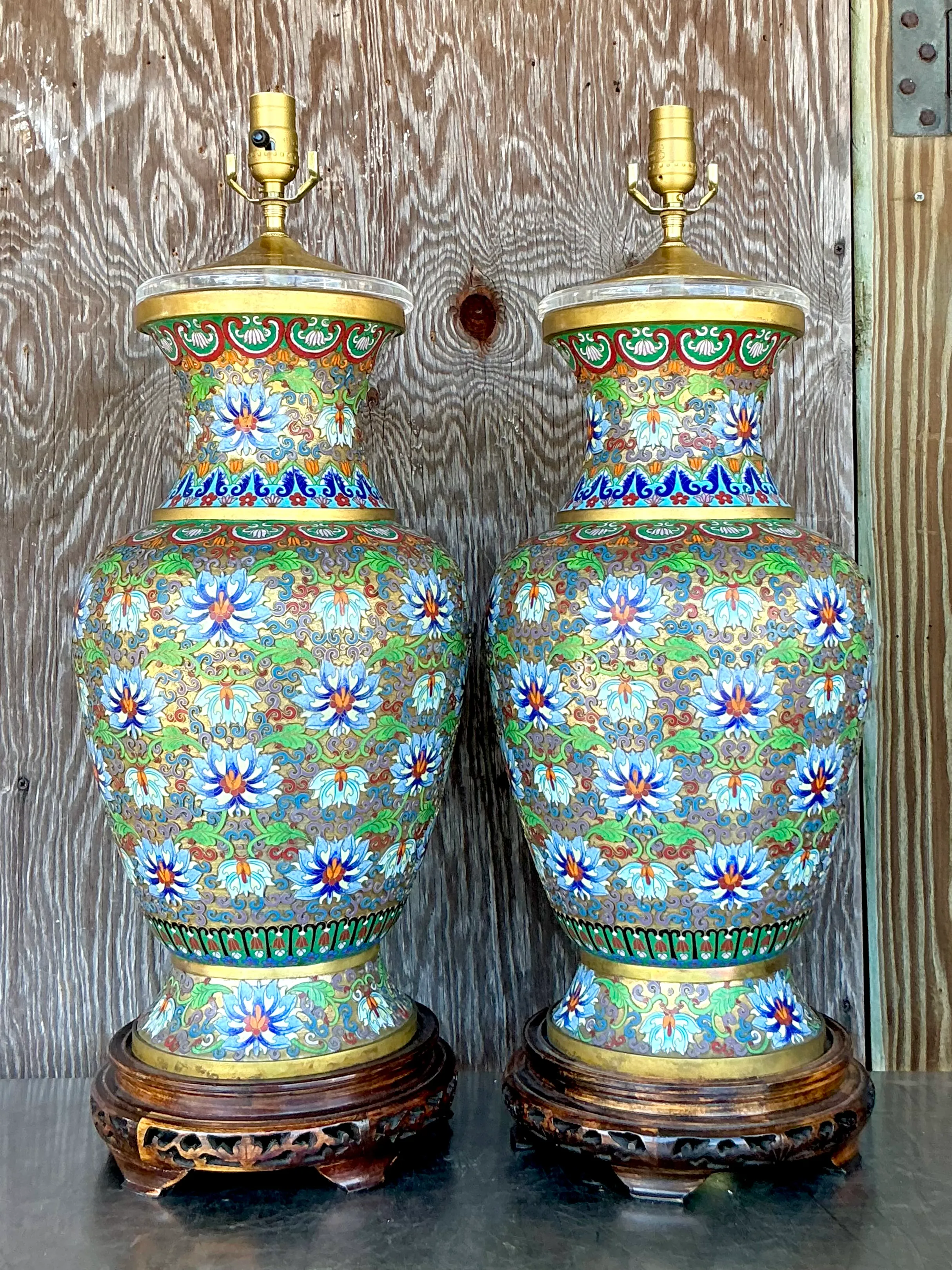Vintage Boho Monumental Cloisonné Lamps - A Pair — additional photo 2