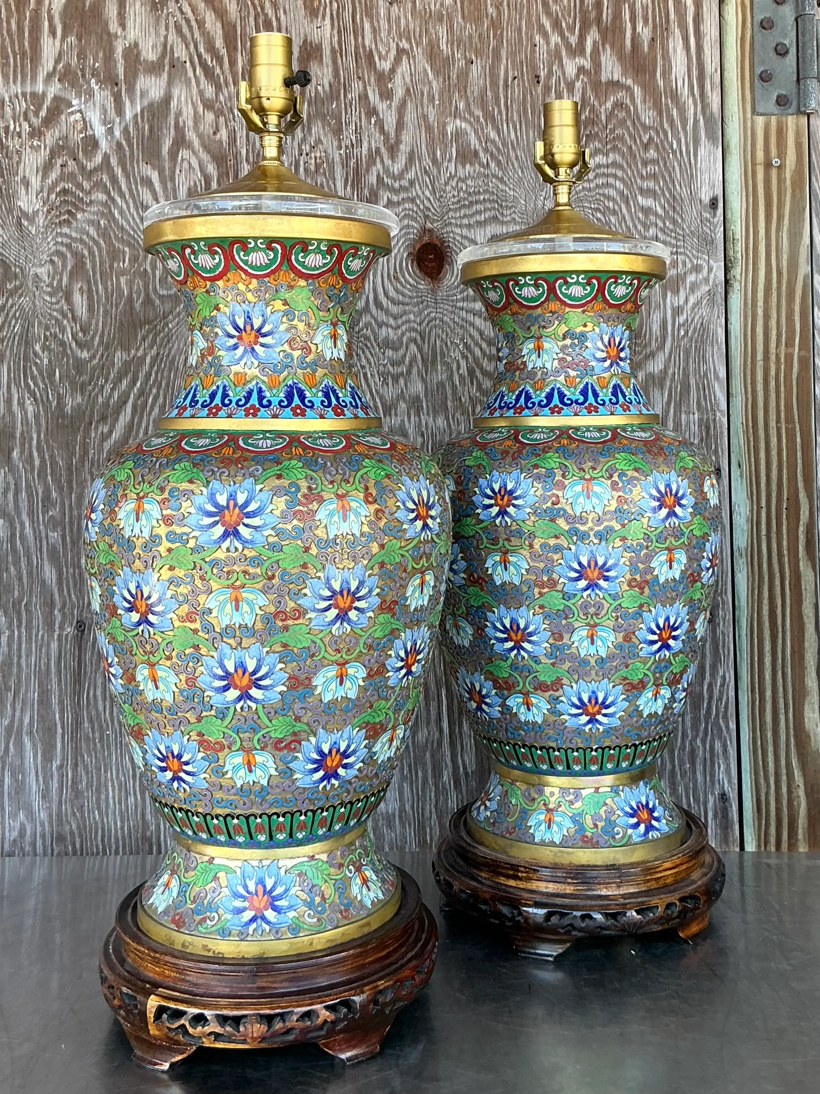 Vintage Boho Monumental Cloisonné Lamps - A Pair — additional photo 3