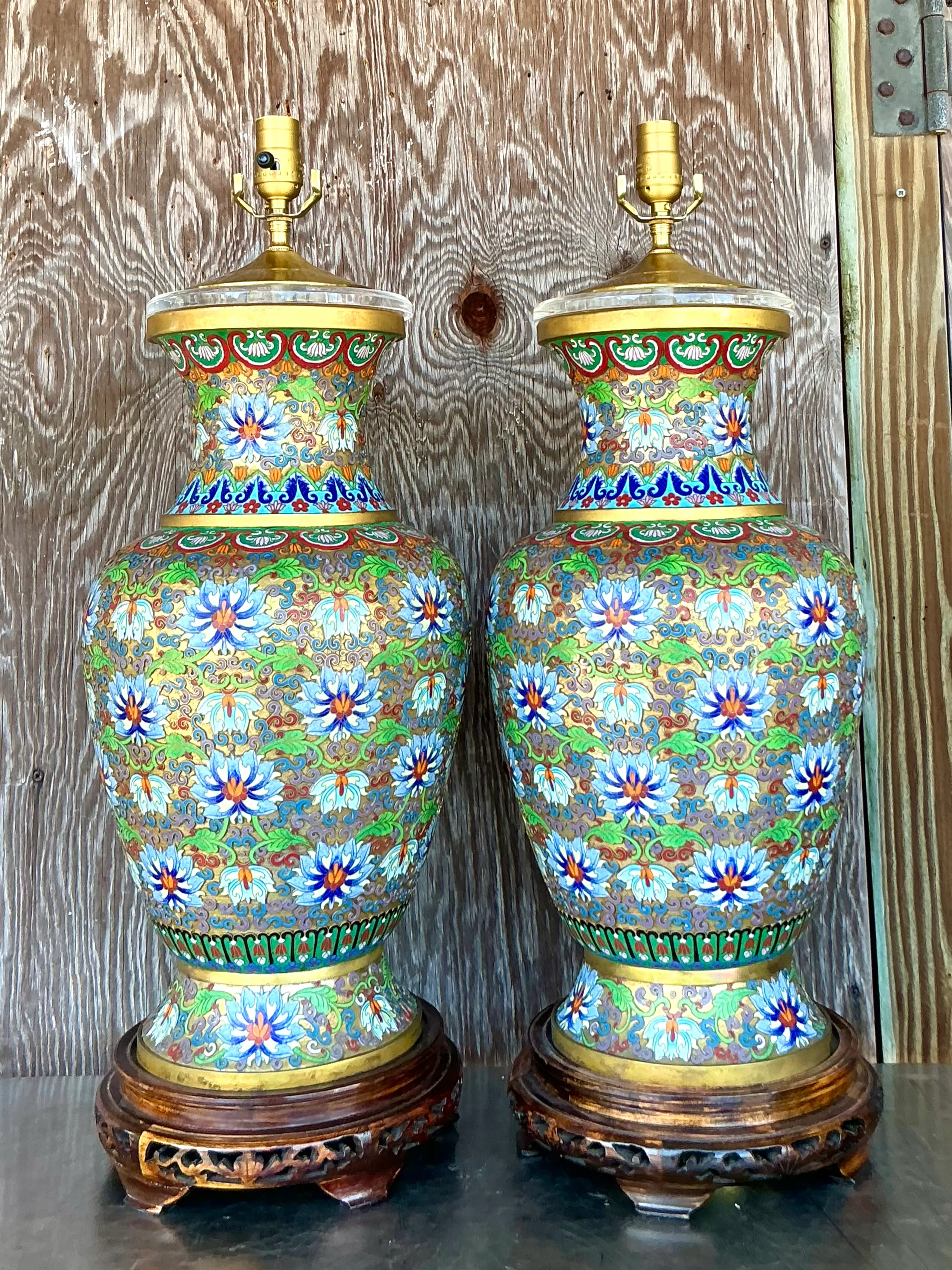 Vintage Boho Monumental Cloisonné Lamps - A Pair — additional photo 4