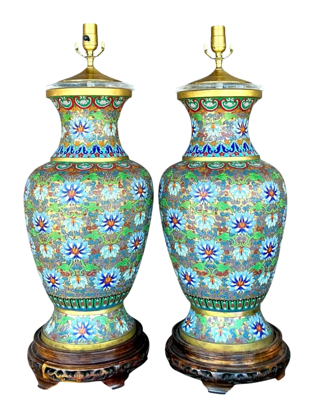 Vintage Boho Monumental Cloisonné Lamps - A Pair — additional photo 5