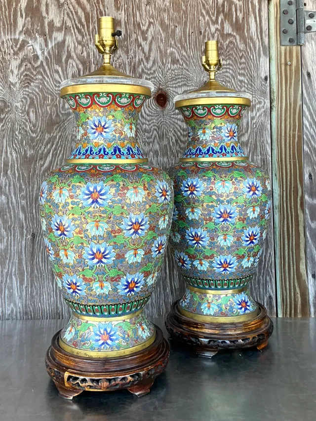 Vintage Boho Monumental Cloisonné Lamps - A Pair — additional photo 6