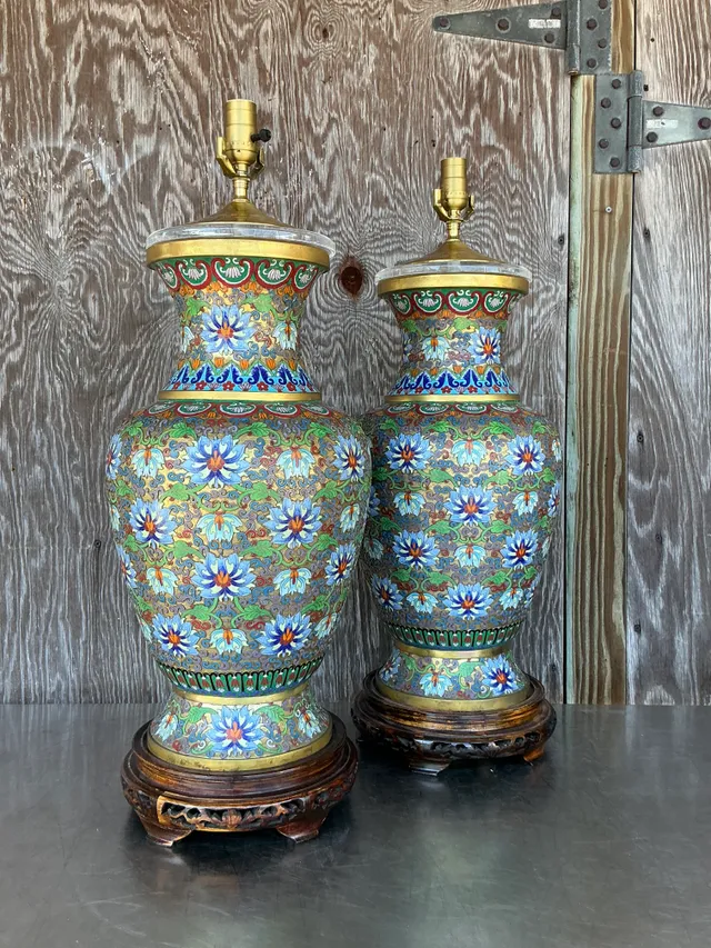 Vintage Boho Monumental Cloisonné Lamps - A Pair — additional photo 7