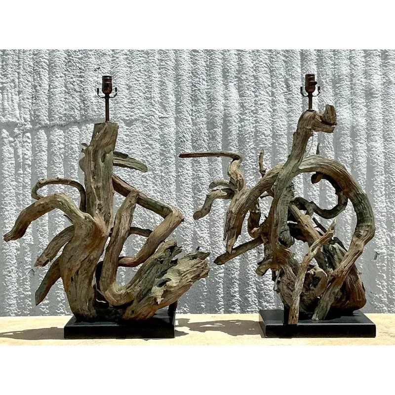 Vintage Boho Monumental Driftwood Lamps - A Pair — additional photo 1