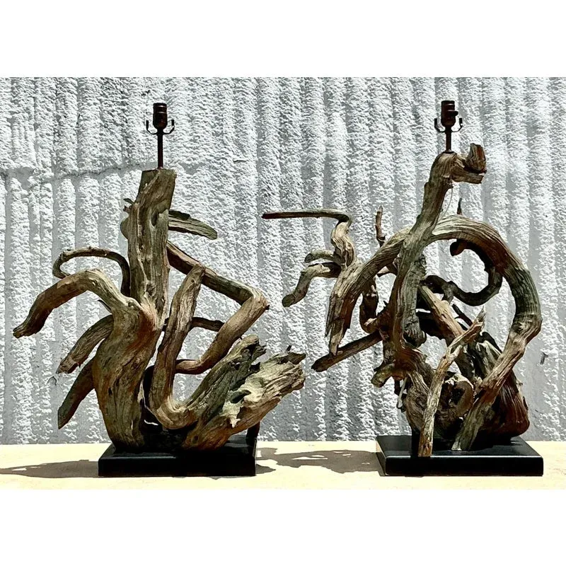 Vintage Boho Monumental Driftwood Lamps - A Pair — additional photo 3