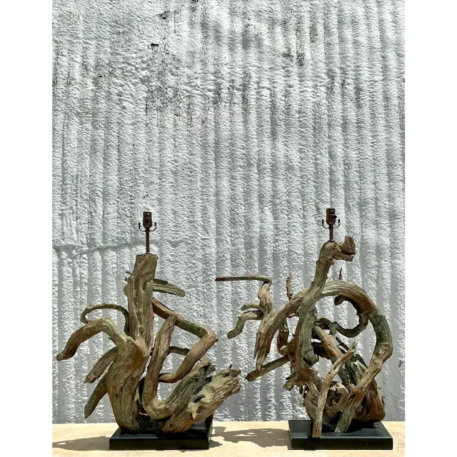 Vintage Boho Monumental Driftwood Lamps - A Pair — additional photo 6
