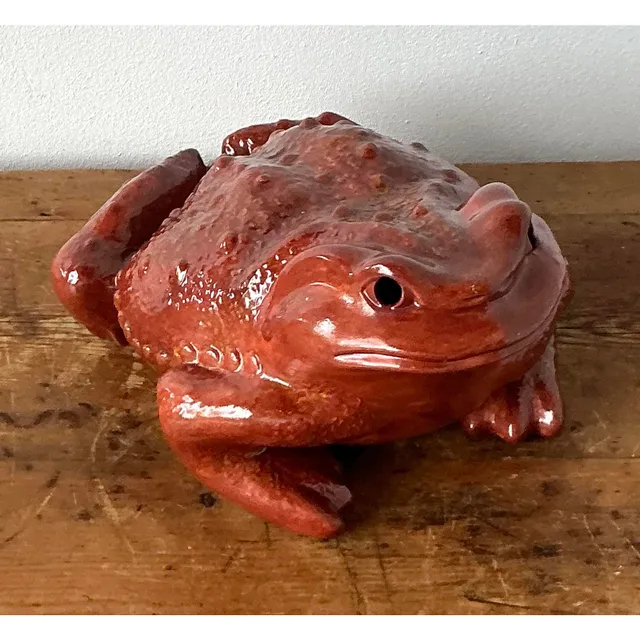 Vintage Boho Monumental Glazed Ceramic Frog — additional photo 1