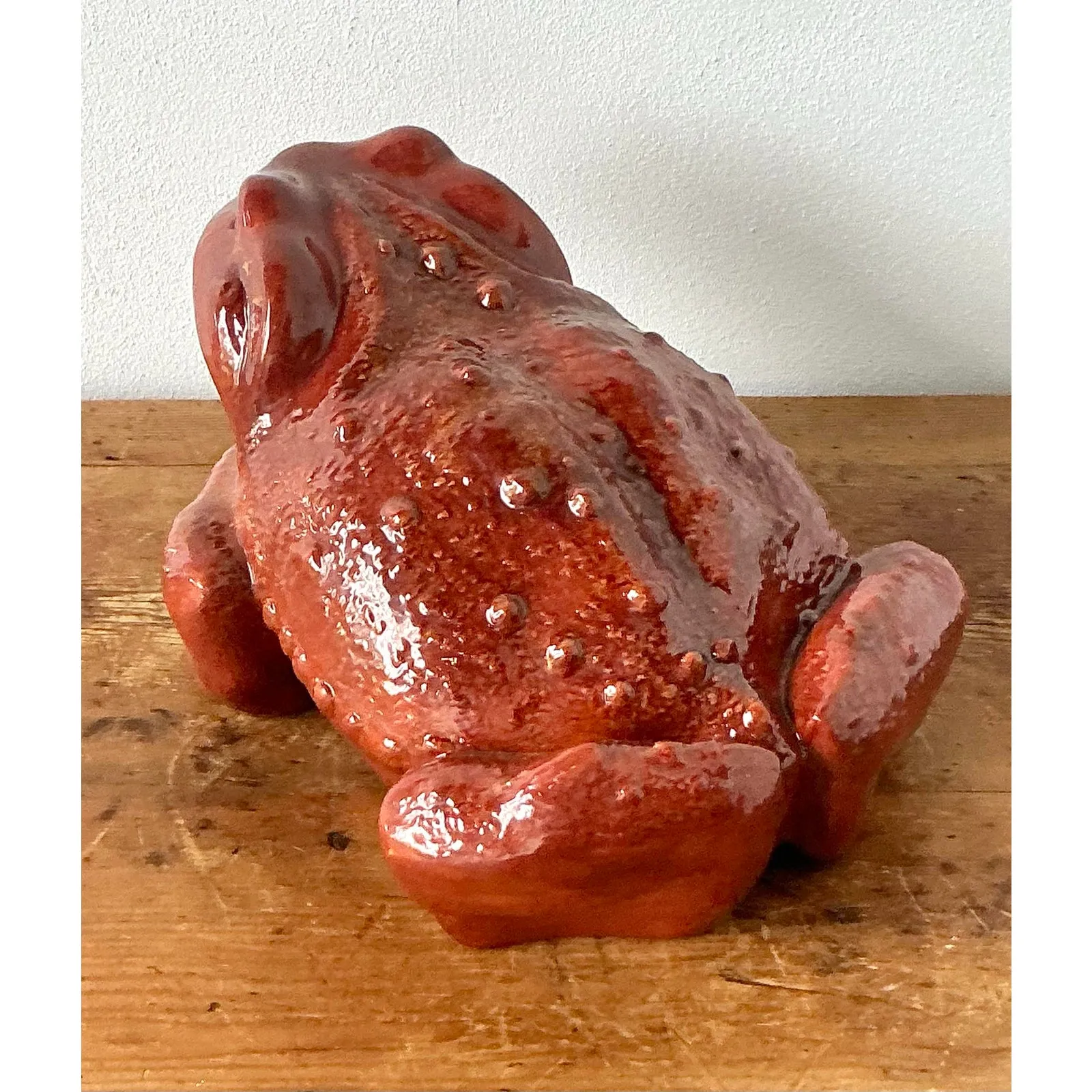 Vintage Boho Monumental Glazed Ceramic Frog — additional photo 2