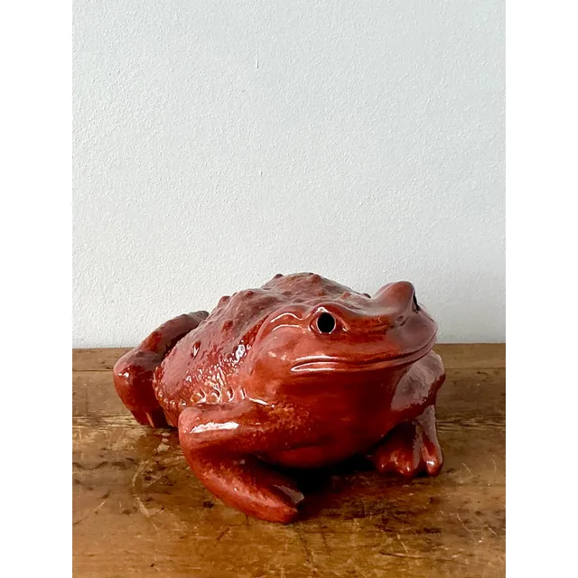 Vintage Boho Monumental Glazed Ceramic Frog — additional photo 3