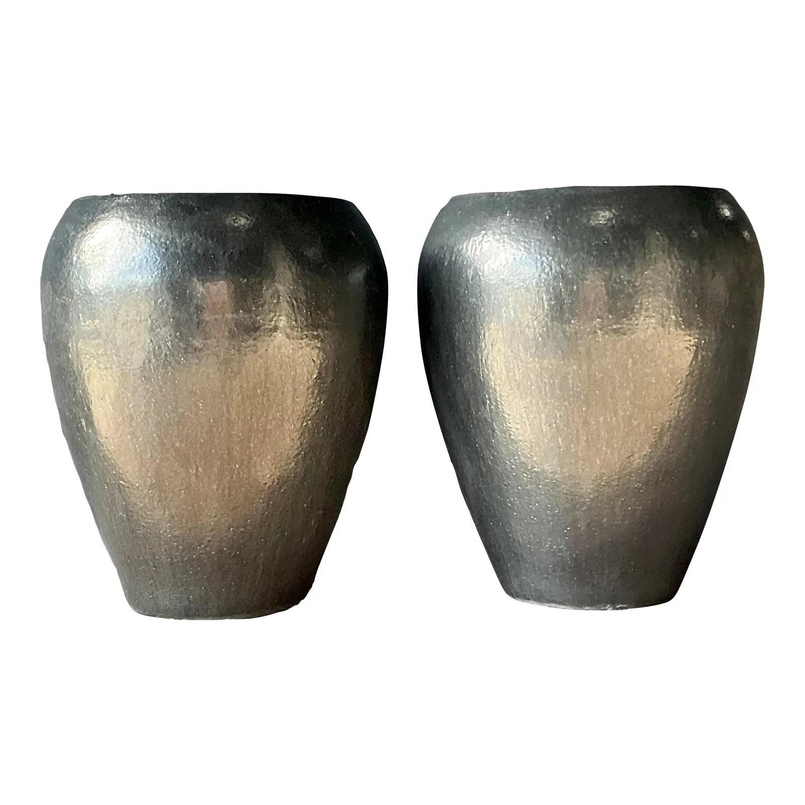 Vintage Boho Monumental Glazed Ceramic Planters - A Pair — additional photo 1