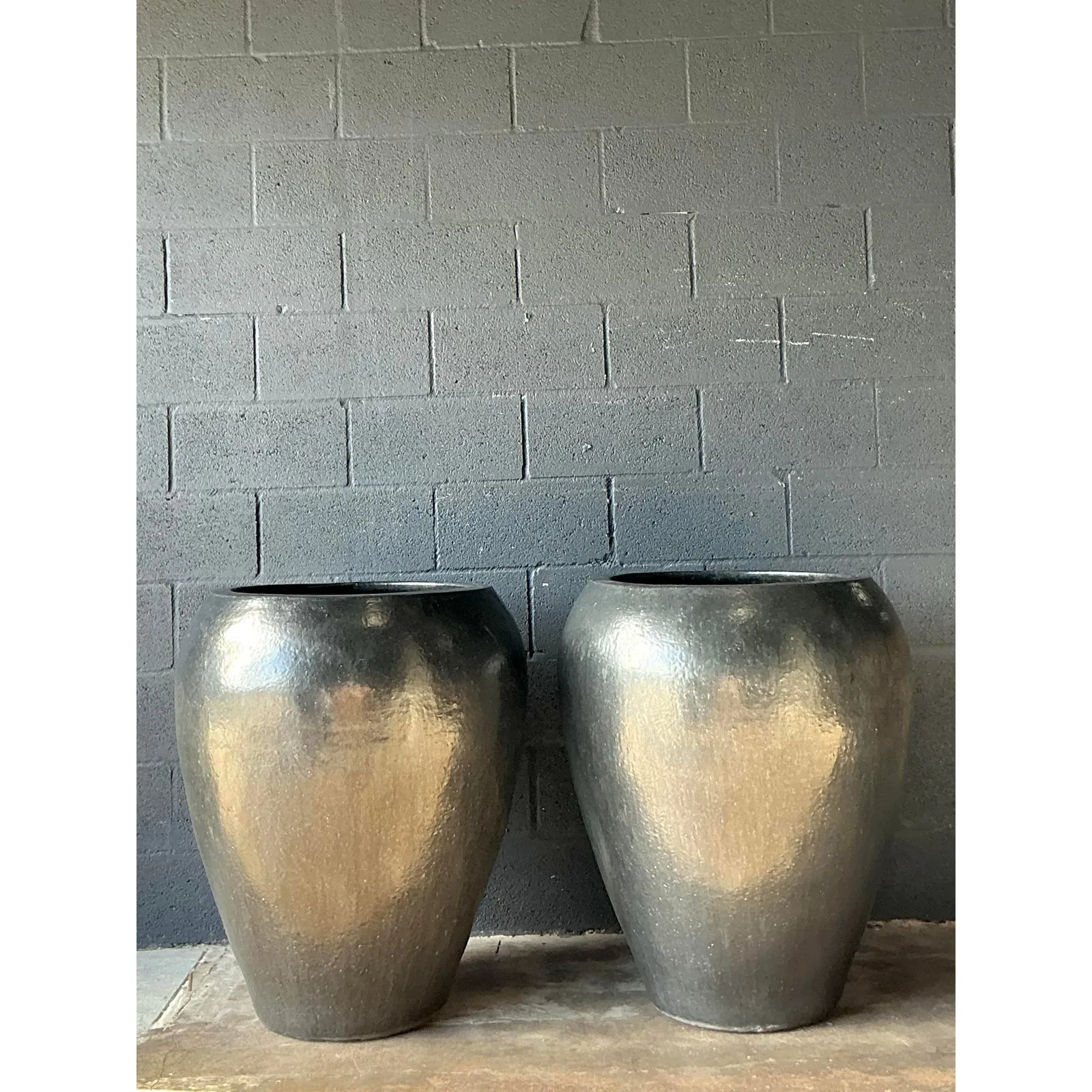 Vintage Boho Monumental Glazed Ceramic Planters - A Pair — additional photo 2