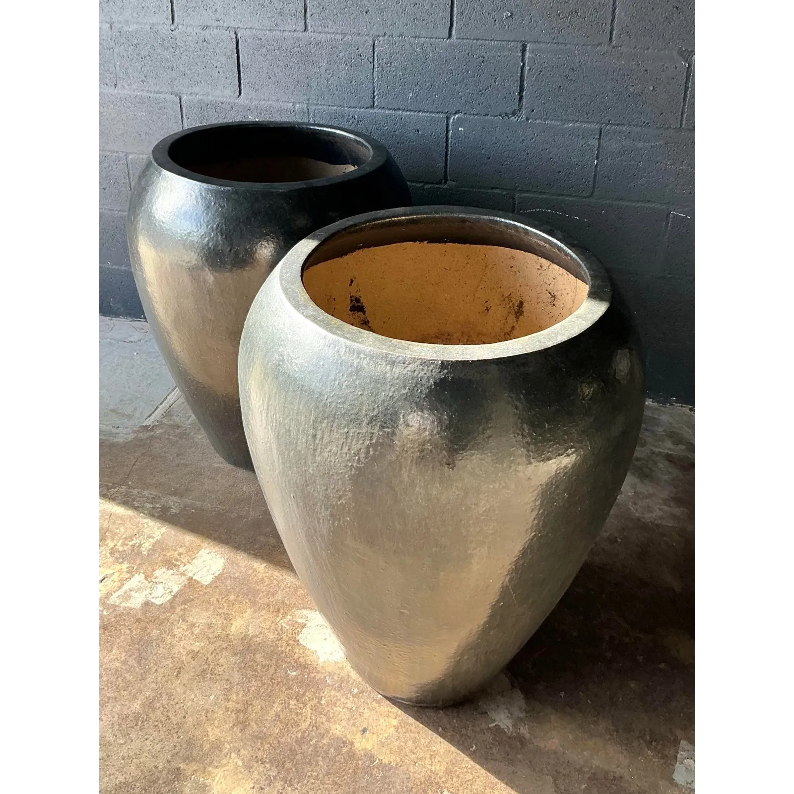 Vintage Boho Monumental Glazed Ceramic Planters - A Pair — additional photo 3