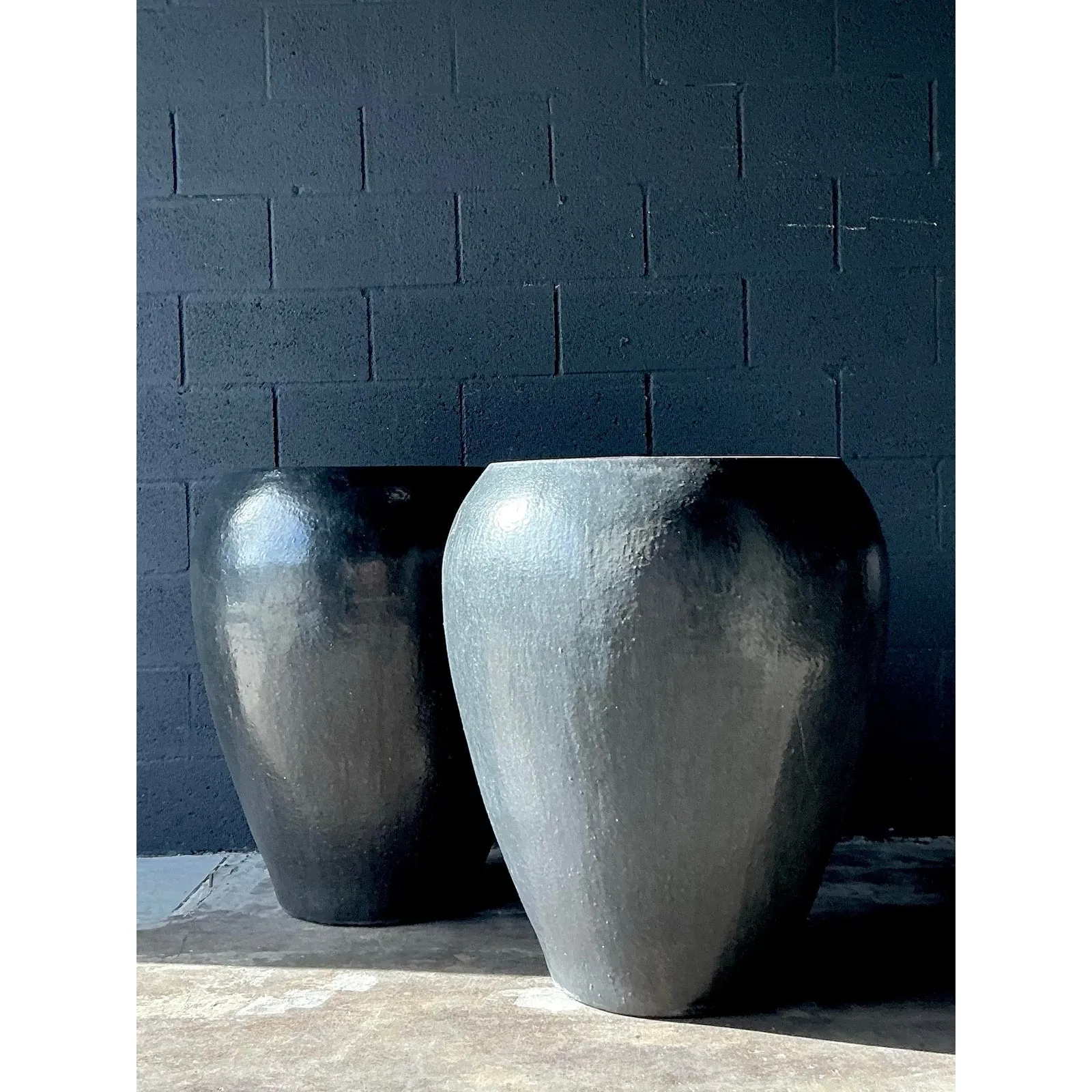 Vintage Boho Monumental Glazed Ceramic Planters - A Pair — additional photo 4