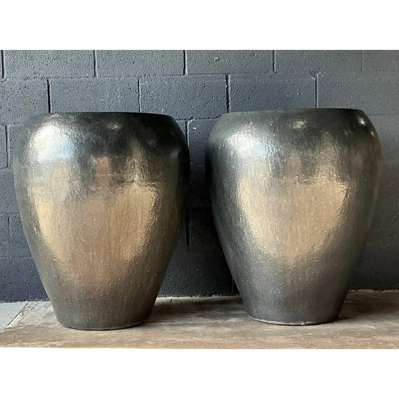 Vintage Boho Monumental Glazed Ceramic Planters - A Pair — additional photo 5