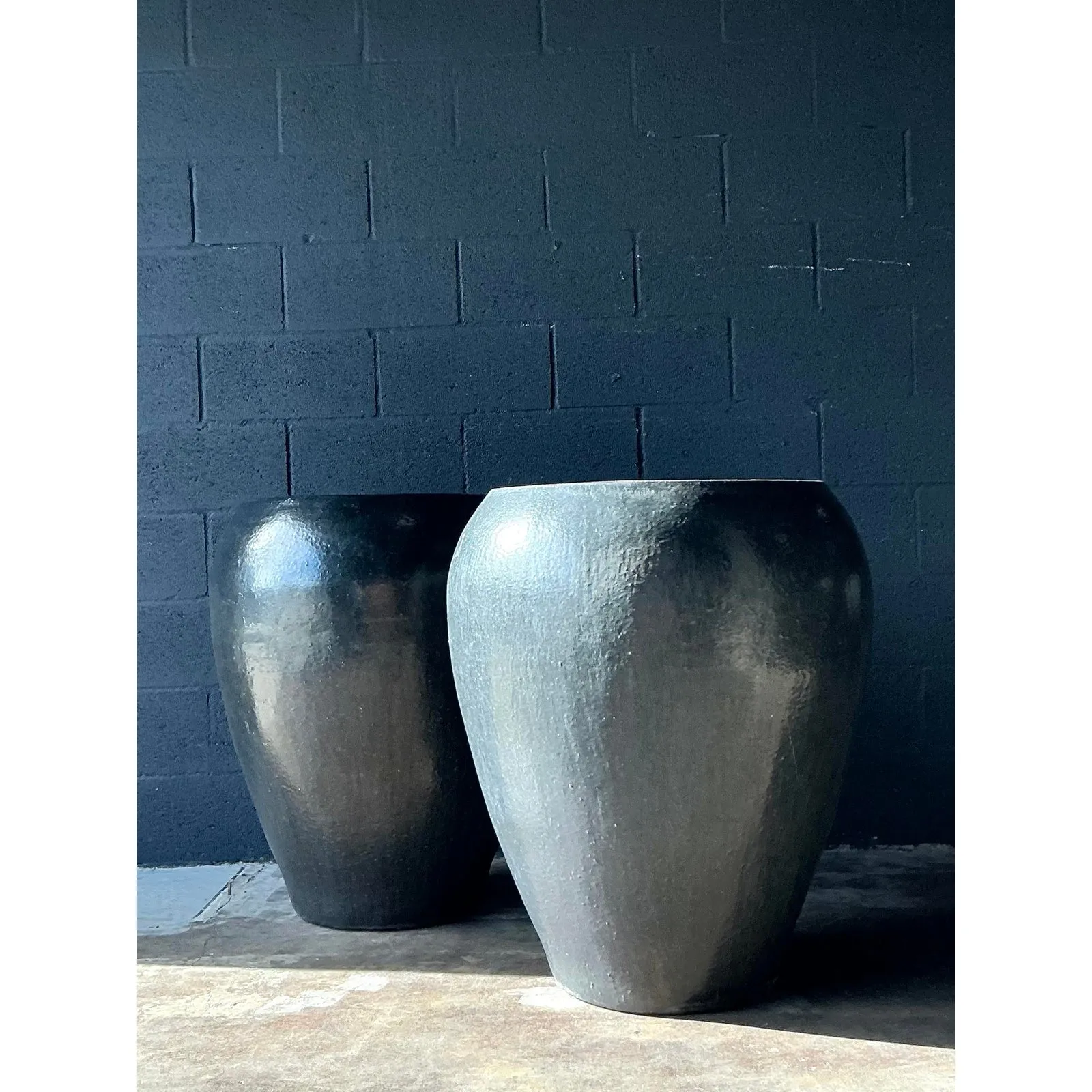 Vintage Boho Monumental Glazed Ceramic Planters - A Pair — additional photo 6