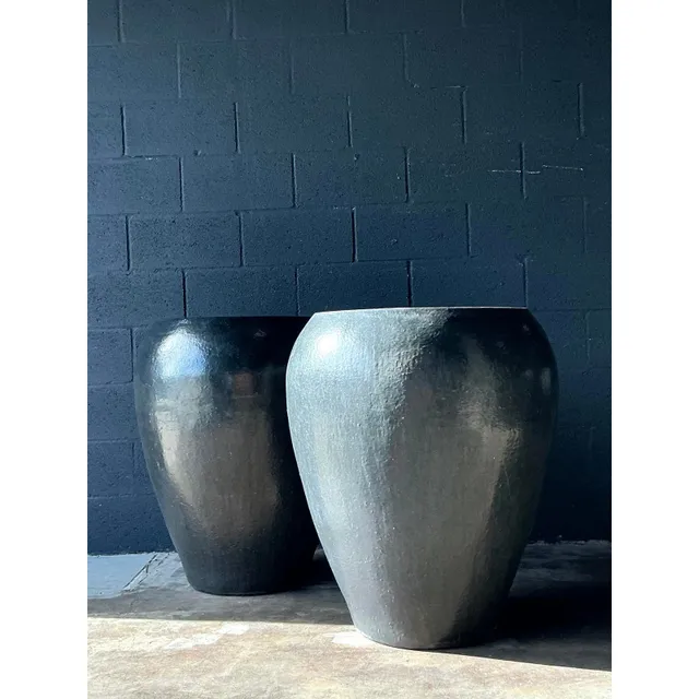 Vintage Boho Monumental Glazed Ceramic Planters - A Pair — additional photo 6