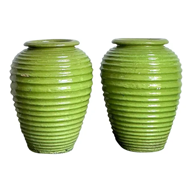 Vintage Boho Monumental Glazed Ceramic Urns - A Pair — additional photo 1