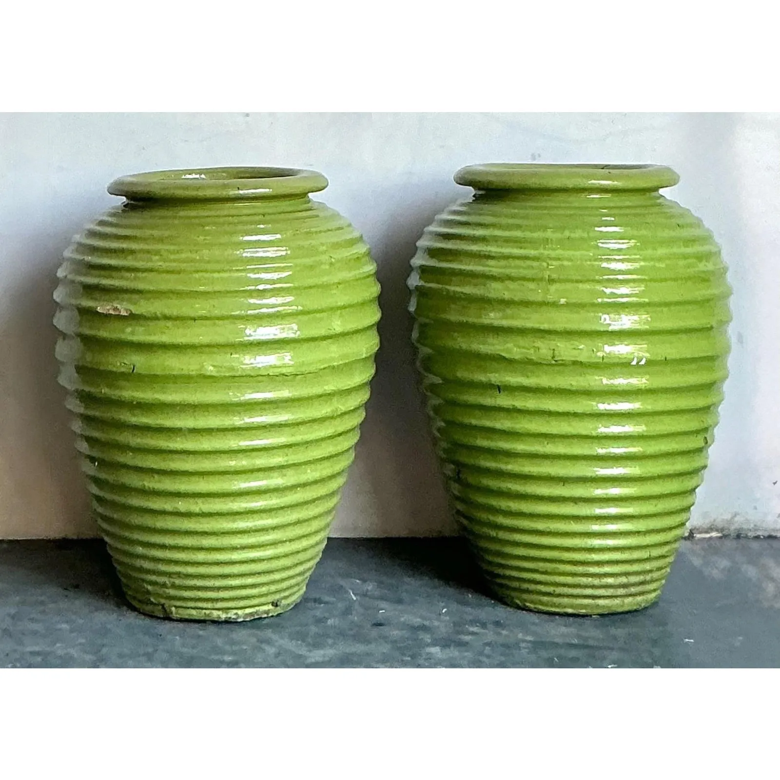 Vintage Boho Monumental Glazed Ceramic Urns - A Pair — additional photo 2