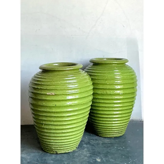 Vintage Boho Monumental Glazed Ceramic Urns - A Pair — additional photo 3