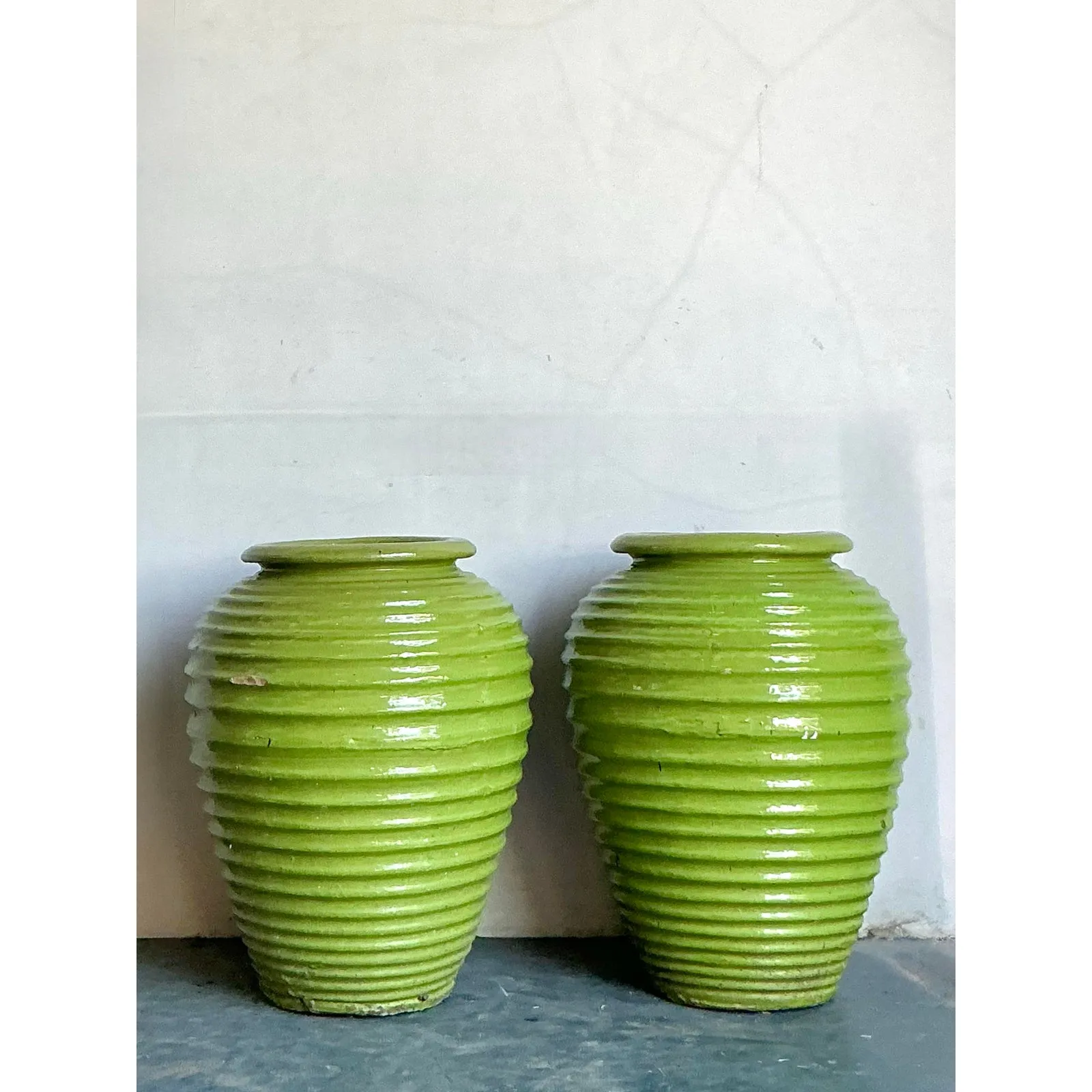 Vintage Boho Monumental Glazed Ceramic Urns - A Pair — additional photo 4
