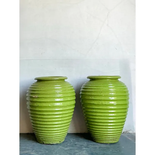 Vintage Boho Monumental Glazed Ceramic Urns - A Pair — additional photo 4