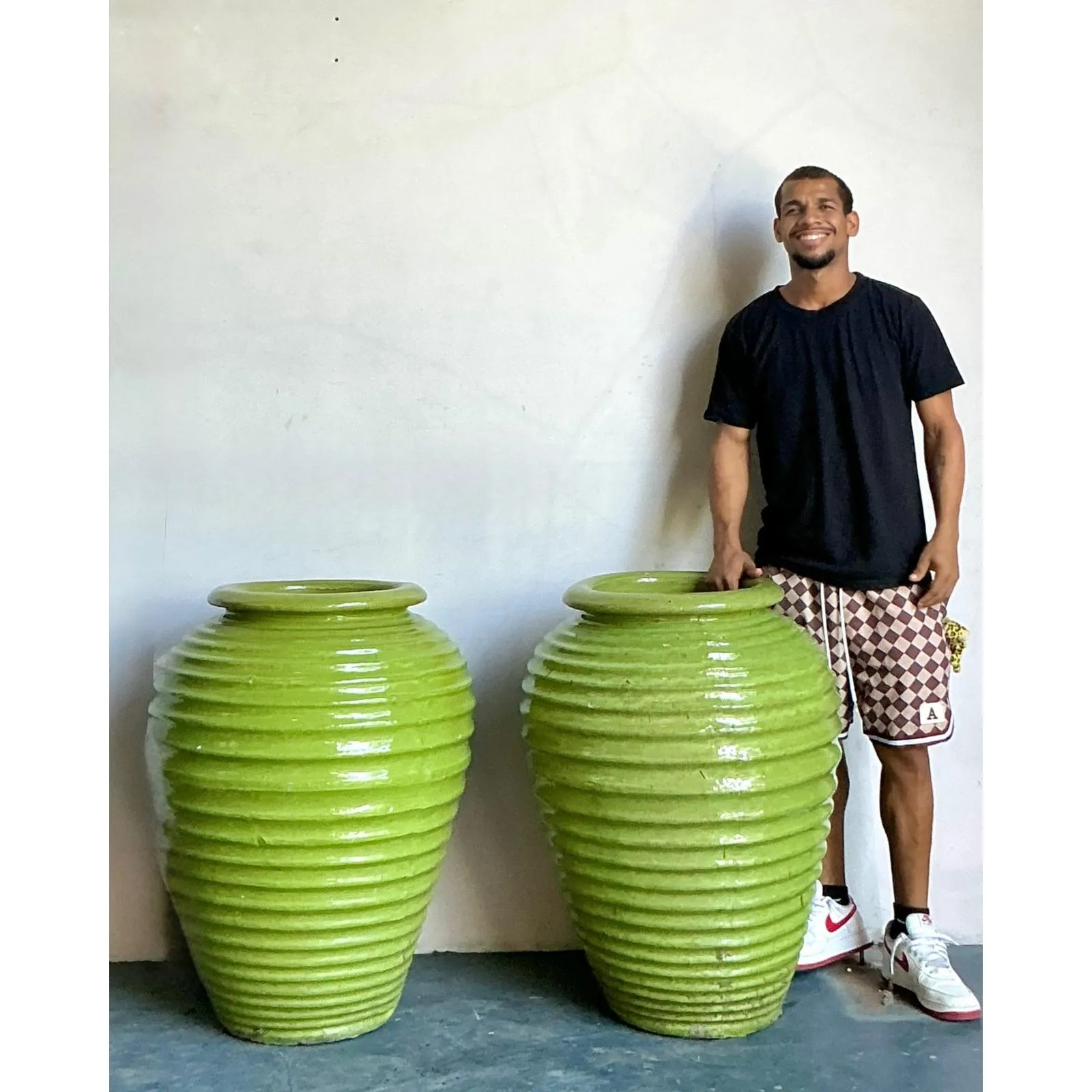 Vintage Boho Monumental Glazed Ceramic Urns - A Pair — additional photo 5
