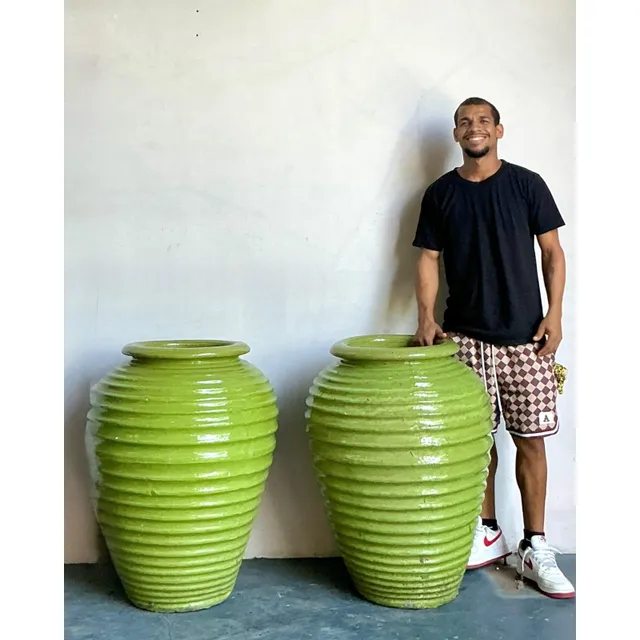 Vintage Boho Monumental Glazed Ceramic Urns - A Pair — additional photo 5